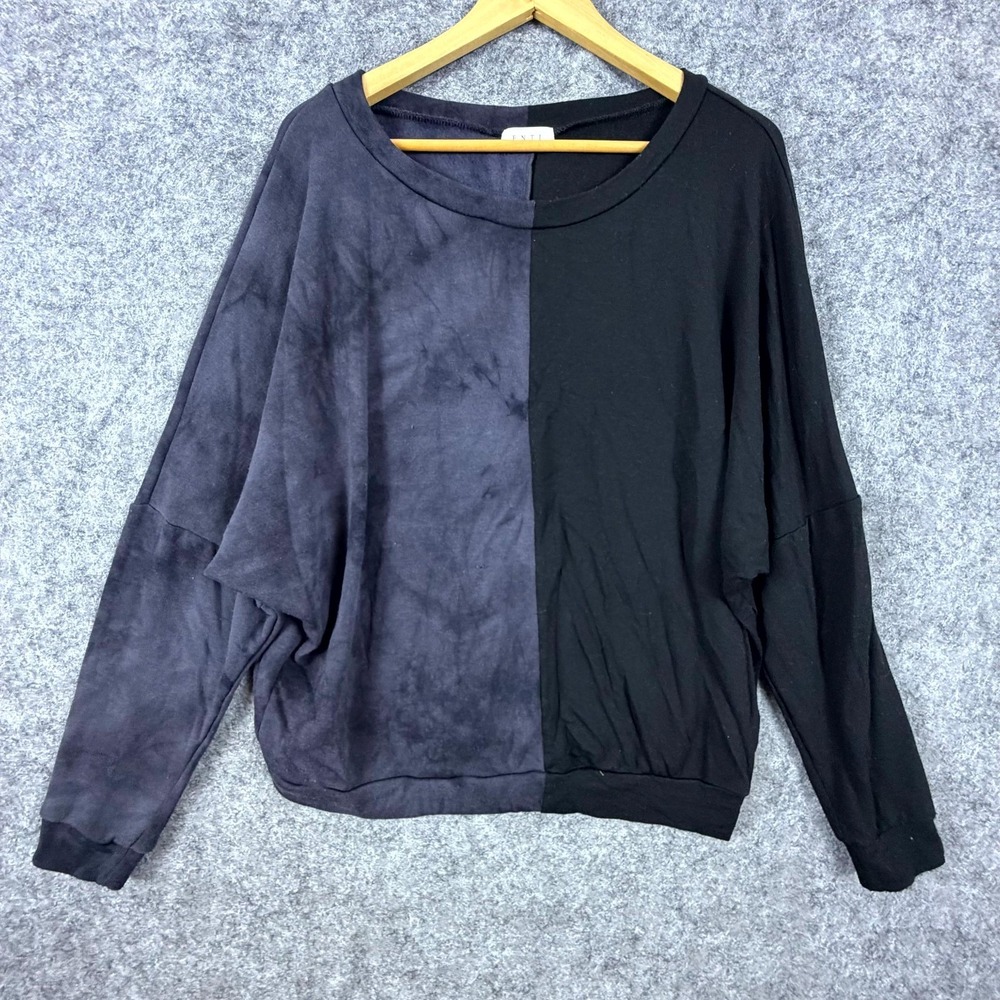 Enti Sweatshirt Womens Medium Black Tie Dye Stretch‎ Pullover Colorblock